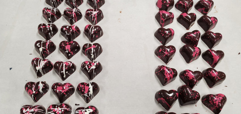 Heart shaped chocolate pieces